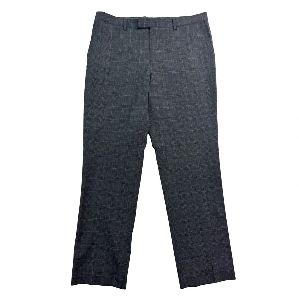 Banana Republic 34x30‎ Gray Windowpane Plaid Dress Suit Pants Trousers Wool Mens